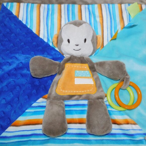 Blankets & Beyond Brown Monkey Security Activity Rattle  Blanket Baby Lovey - Picture 2 of 6